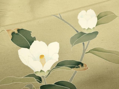 平和屋着物▽訪問着　白山紬　単衣　作家物　草花文　暈し染め　正絹　逸品　DABF5861du