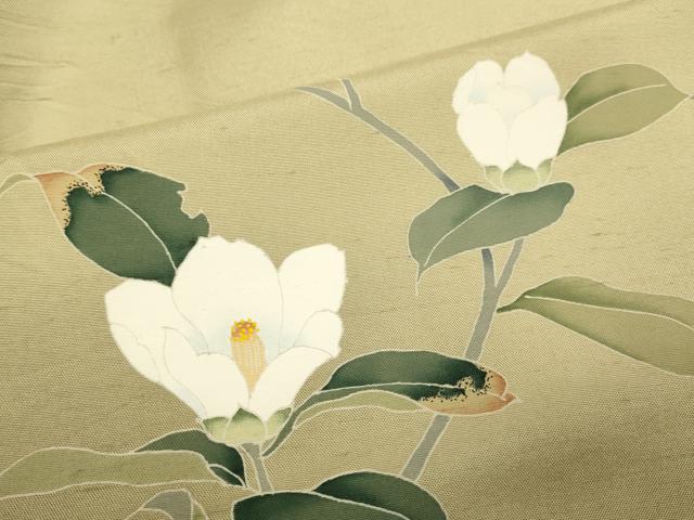 平和屋着物▽訪問着　白山紬　単衣　作家物　草花文　暈し染め　正絹　逸品　DABF5861du