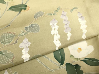 平和屋着物▽訪問着　白山紬　単衣　作家物　草花文　暈し染め　正絹　逸品　DABF5861du