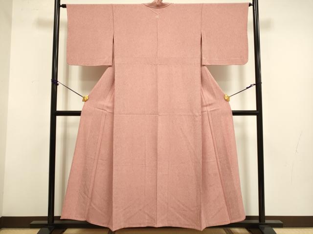 平和屋着物▽江戸小紋　単衣　作家物　竹万筋　浅緋色×素色　正絹　逸品　DABF5869du