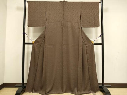 平和屋着物▽上質な色無地　単衣　更紗花地紋　憲法色　正絹　逸品　DABF5872du