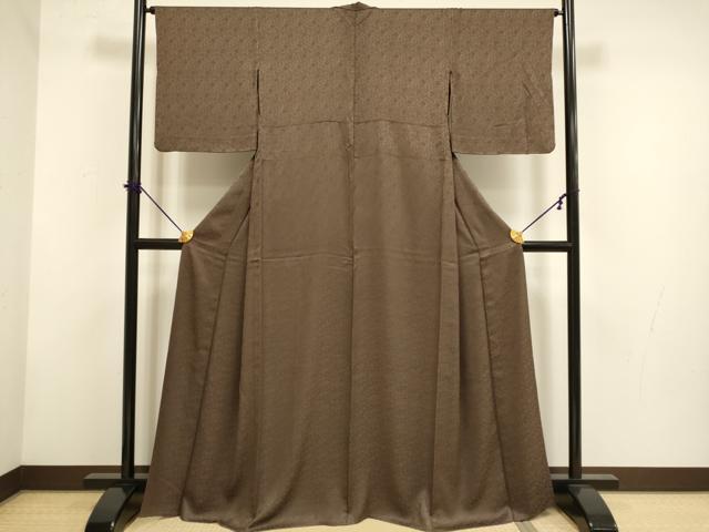 平和屋着物▽上質な色無地　単衣　更紗花地紋　憲法色　正絹　逸品　DABF5872du