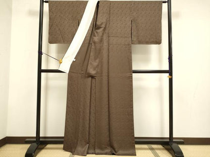 平和屋着物▽上質な色無地　単衣　更紗花地紋　憲法色　正絹　逸品　DABF5872du