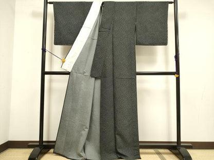 平和屋着物▽江戸小紋　単衣　京都きもの　黒地　洗える着物　DABF5874du
