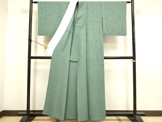 平和屋着物▽上質な色無地　単衣　草花地紋　青鈍色　正絹　逸品　DABF5875du