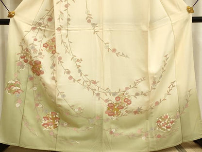 平和屋着物▽訪問着　単衣　枝垂れ花文　暈し染め　金彩　正絹　逸品　DABF5879du