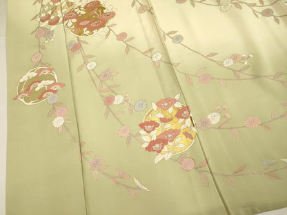 平和屋着物▽訪問着　単衣　枝垂れ花文　暈し染め　金彩　正絹　逸品　DABF5879du