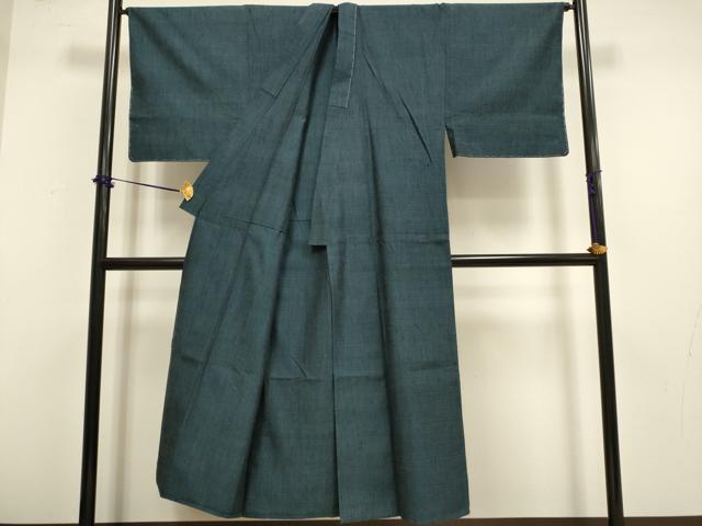 平和屋着物▽男性　単衣　紬　鉄御納戸色　正絹　逸品　未使用　DABF5882du
