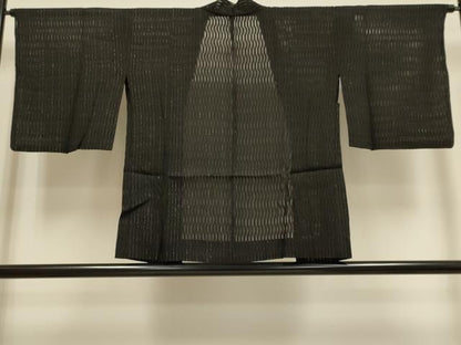 平和屋着物▽羽織　スリーシーズン　春夏秋　塵除け　間道　黒地　銀糸　正絹　逸品　DABF5883du