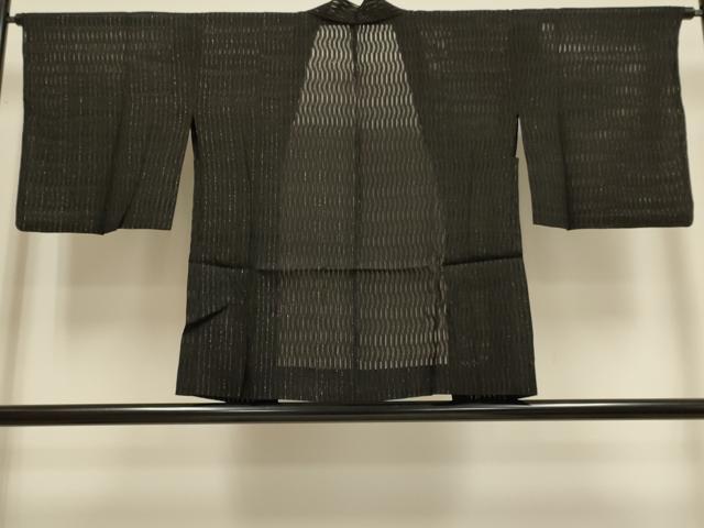 平和屋着物▽羽織　スリーシーズン　春夏秋　塵除け　間道　黒地　銀糸　正絹　逸品　DABF5883du