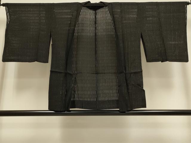 平和屋着物▽羽織　スリーシーズン　春夏秋　塵除け　間道　黒地　銀糸　正絹　逸品　DABF5883du