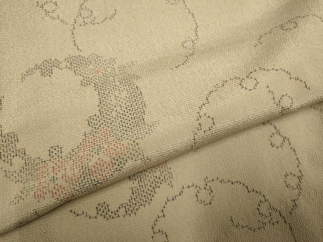 平和屋着物▽本塩沢　単衣　雪輪花文　正絹　逸品　DABF5884du