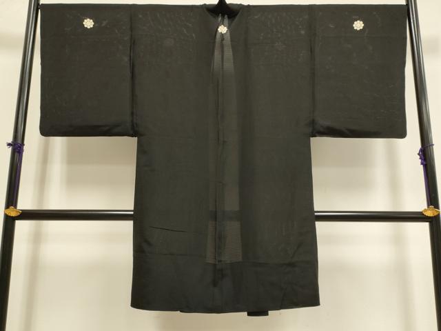 平和屋着物▽男性　長羽織　黒紋付　単衣　絽　黒地　正絹　逸品　DABF5886du