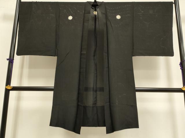 平和屋着物▽男性　長羽織　黒紋付　単衣　絽　黒地　正絹　逸品　DABF5886du
