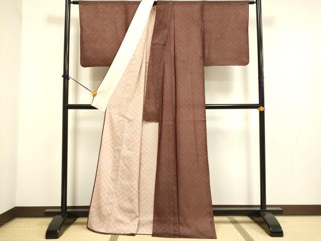 平和屋着物▽上質な小紋　無双　紗袷　紗×絽　格子　正絹　逸品　DABF5887du