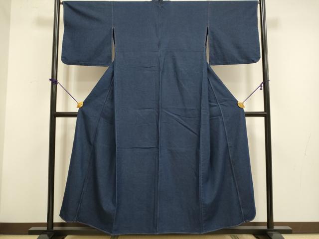 平和屋着物▽色無地　単衣　デニム地　濃い青褐色　DABF5897du