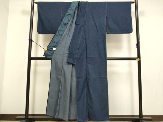 平和屋着物▽色無地　単衣　デニム地　濃い青褐色　DABF5897du