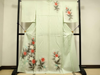 平和屋着物▽訪問着　単衣　手描き　草花文　暈し染め　正絹　逸品　DABF5899du