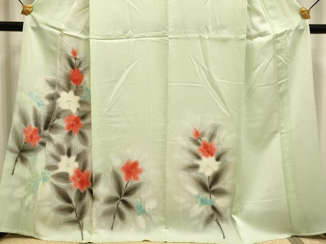 平和屋着物▽訪問着　単衣　手描き　草花文　暈し染め　正絹　逸品　DABF5899du
