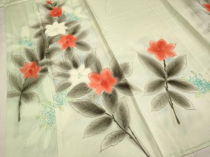 平和屋着物▽訪問着　単衣　手描き　草花文　暈し染め　正絹　逸品　DABF5899du
