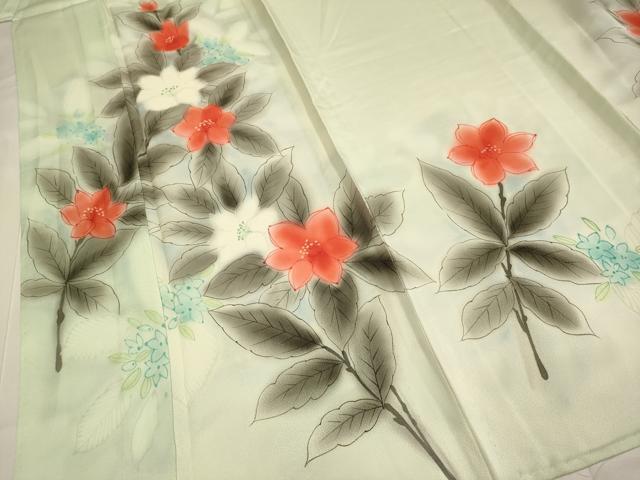 平和屋着物▽訪問着　単衣　手描き　草花文　暈し染め　正絹　逸品　DABF5899du