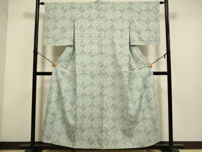 平和屋着物▽本塩沢　単衣　花菱文　正絹　逸品　DABF5902du