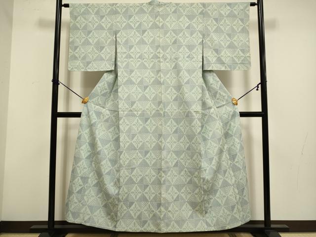 平和屋着物▽本塩沢　単衣　花菱文　正絹　逸品　DABF5902du