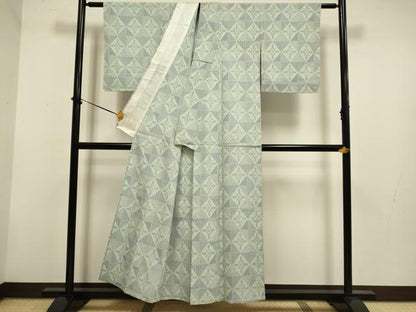 平和屋着物▽本塩沢　単衣　花菱文　正絹　逸品　DABF5902du