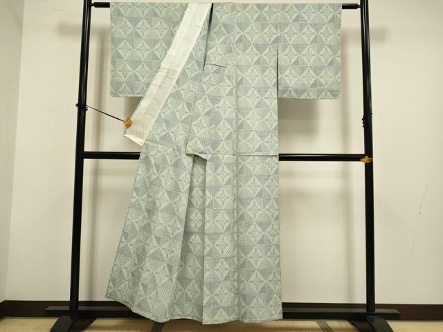 平和屋着物▽本塩沢　単衣　花菱文　正絹　逸品　DABF5902du