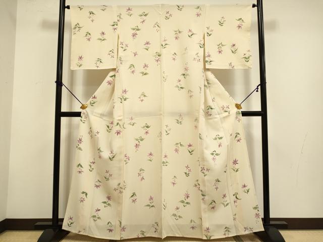 平和屋着物▽上質な小紋　単衣　手描き　草花文　正絹　逸品　DABF5905du