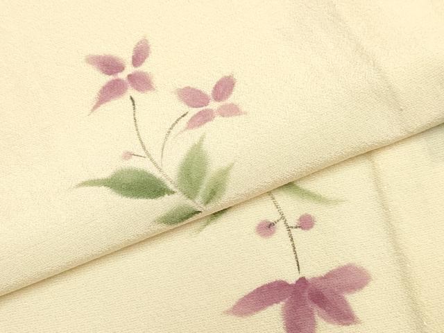 平和屋着物▽上質な小紋　単衣　手描き　草花文　正絹　逸品　DABF5905du