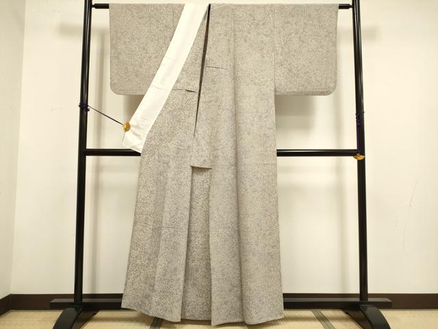 平和屋着物▽上質な小紋　単衣　草花文　鬼しぼ縮緬　正絹　逸品　未使用　DABF5906du