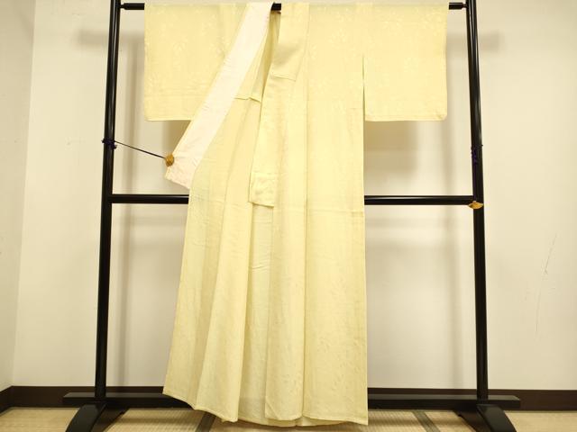 平和屋着物▽上質な色無地　単衣　草花地紋　蜂蜜色　正絹　逸品　DABF5907du