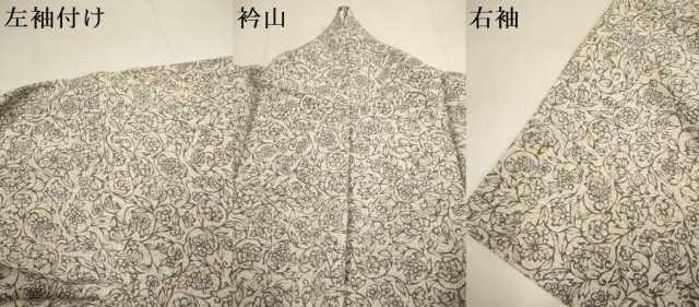平和屋着物▽上質な小紋　単衣　草花文　正絹　逸品　DABF5908du
