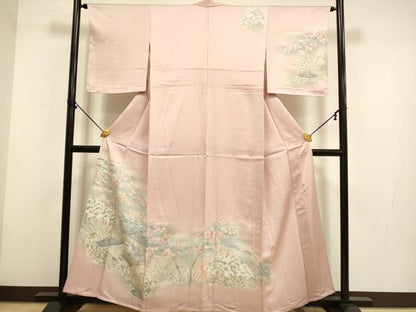 平和屋着物▽訪問着　単衣　作家物　流水樹林花文　暈し染め　正絹　逸品　未使用　DABF5917du