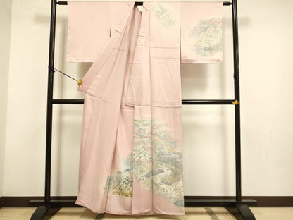 平和屋着物▽訪問着　単衣　作家物　流水樹林花文　暈し染め　正絹　逸品　未使用　DABF5917du