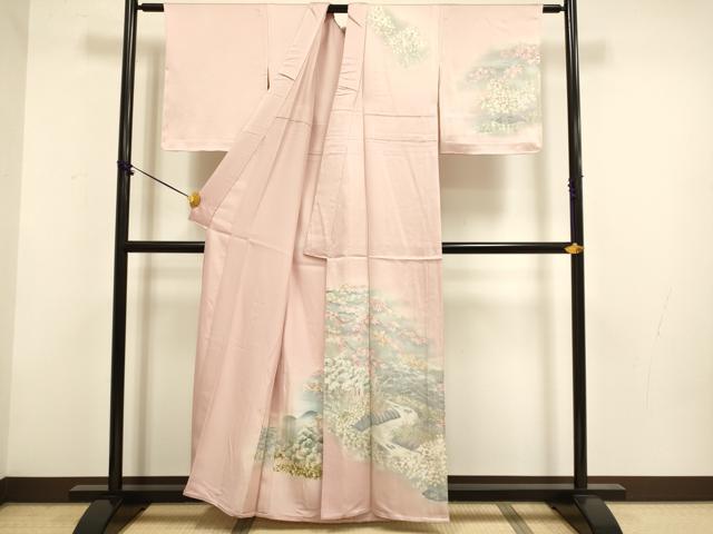 平和屋着物▽訪問着　単衣　作家物　流水樹林花文　暈し染め　正絹　逸品　未使用　DABF5917du