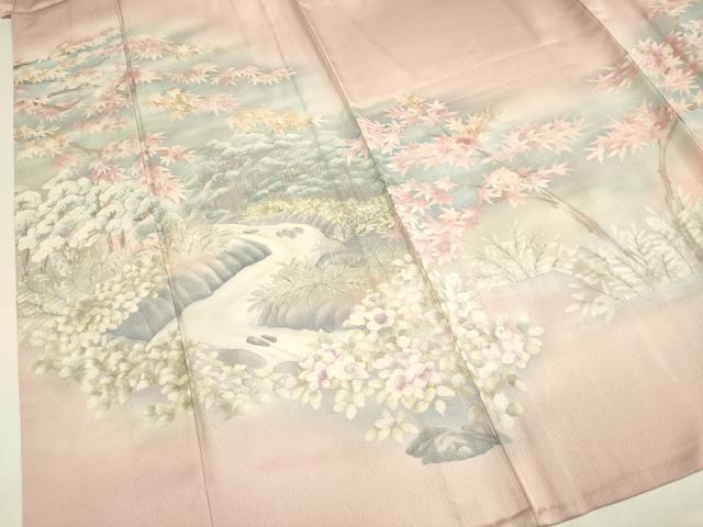 平和屋着物▽訪問着　単衣　作家物　流水樹林花文　暈し染め　正絹　逸品　未使用　DABF5917du