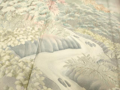 平和屋着物▽訪問着　単衣　作家物　流水樹林花文　暈し染め　正絹　逸品　未使用　DABF5917du