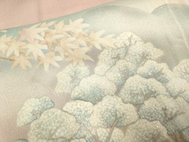 平和屋着物▽訪問着　単衣　作家物　流水樹林花文　暈し染め　正絹　逸品　未使用　DABF5917du