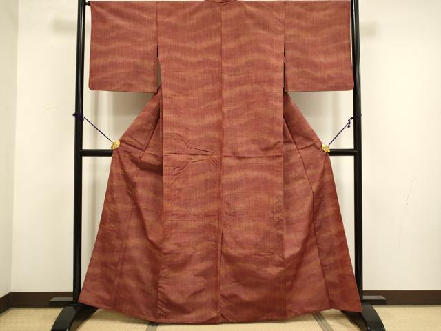 平和屋着物▽上質な紬　単衣　霞文　正絹　逸品　DABF5920du