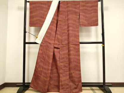 平和屋着物▽上質な紬　単衣　霞文　正絹　逸品　DABF5920du