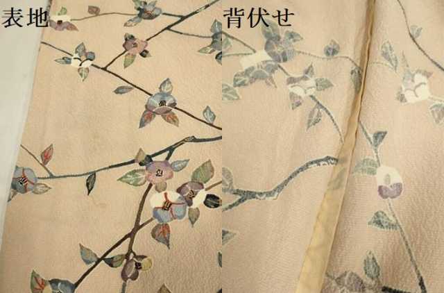 平和屋着物▽上質な小紋　単衣　枝椿　正絹　逸品　DABF5922du