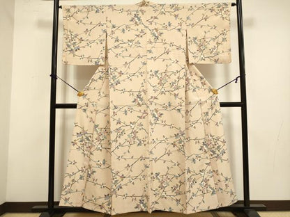 平和屋着物▽上質な小紋　単衣　枝椿　正絹　逸品　DABF5922du
