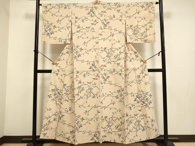 平和屋着物▽上質な小紋　単衣　枝椿　正絹　逸品　DABF5922du