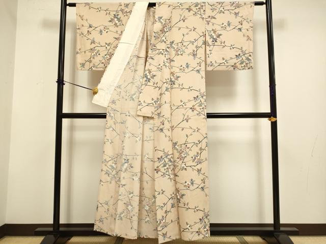 平和屋着物▽上質な小紋　単衣　枝椿　正絹　逸品　DABF5922du