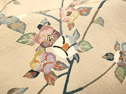 平和屋着物▽上質な小紋　単衣　枝椿　正絹　逸品　DABF5922du