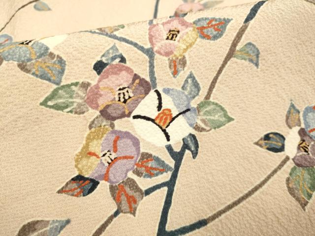 平和屋着物▽上質な小紋　単衣　枝椿　正絹　逸品　DABF5922du