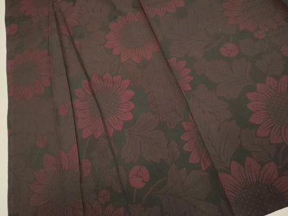 平和屋着物▽上質なお召　単衣　向日葵　黒地　正絹　逸品　DABF5923du