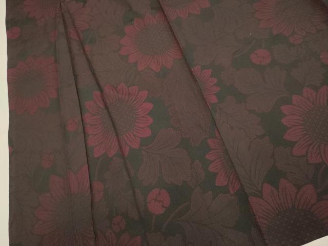 平和屋着物▽上質なお召　単衣　向日葵　黒地　正絹　逸品　DABF5923du